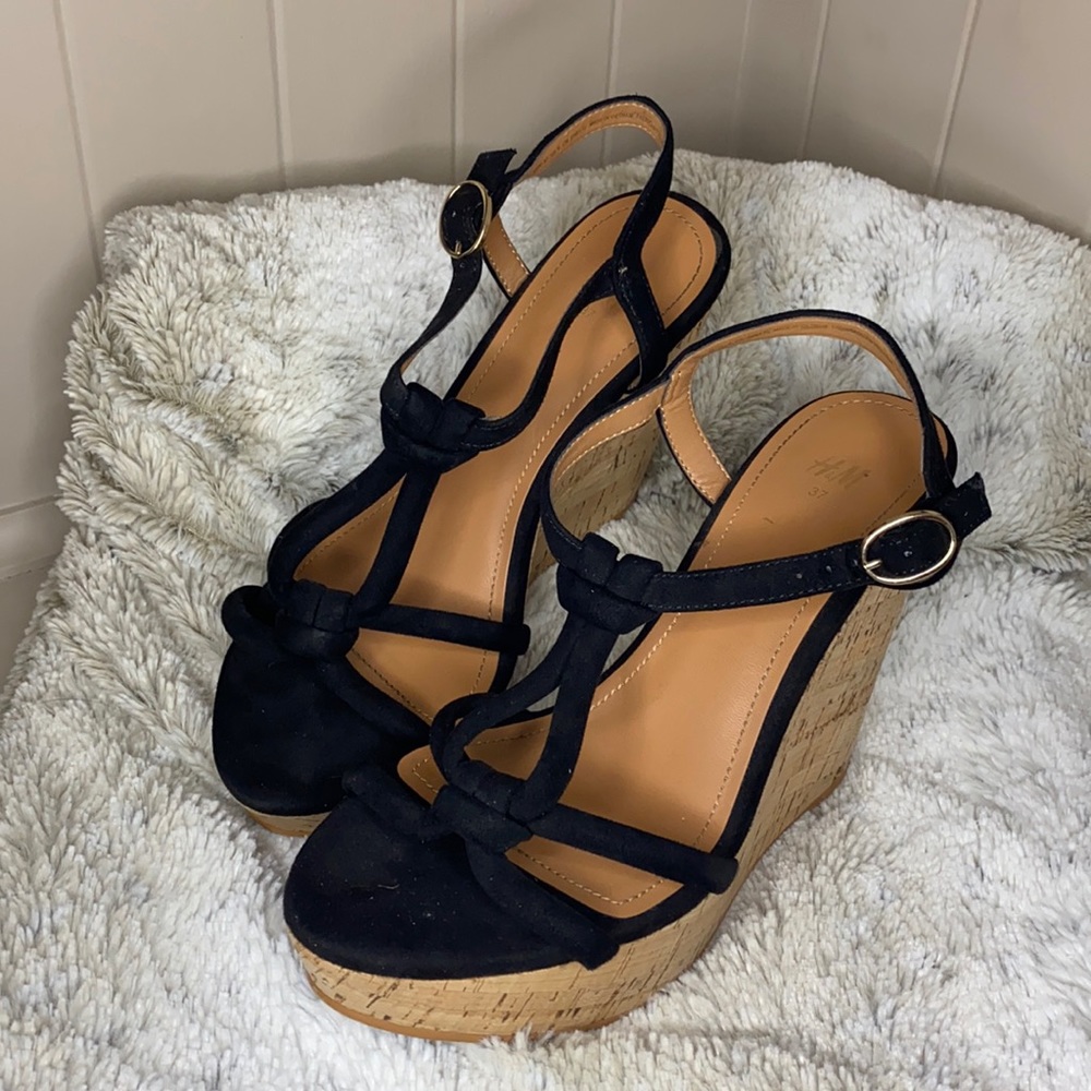H&M Black cork wedges size 7